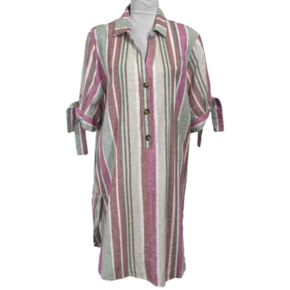 Nine West Jeans Boho Long Linen Tunic Top‎ Size XL Striped Micro Dress Coastal - Picture 1 of 16